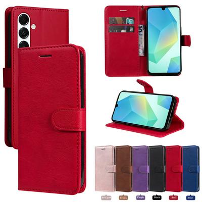 Solid Color Pattern Scratch Resistant Clamshell PU Leather Phone Protective Case with Lanyard&Card Slots for Samsung Galaxy A26 5G / A16 5G