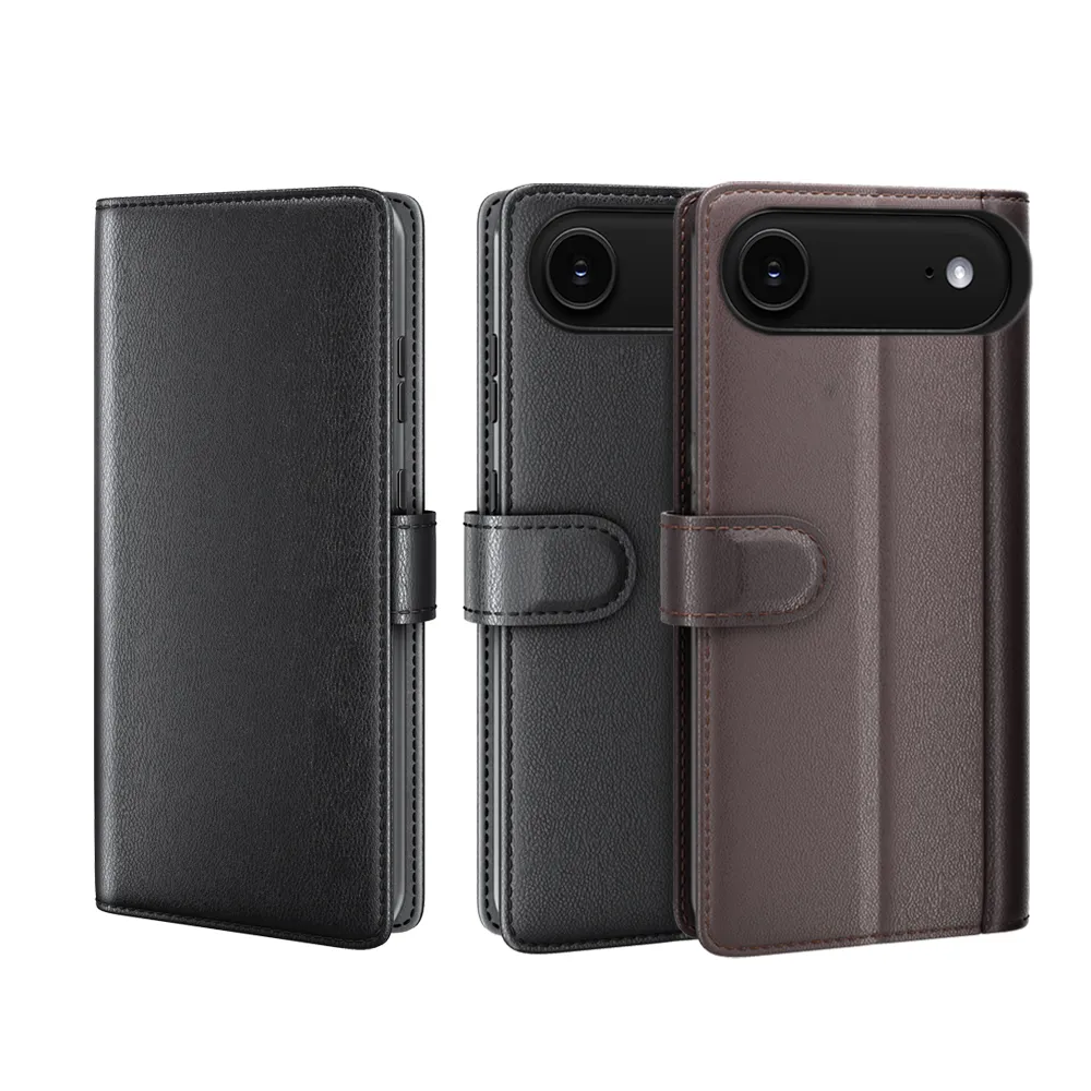 for iPhone 17 Air Side Flip Wallet Style Genuine Leather + Soft TPU Card Slots with Stand and Magnetic Buckle Case 