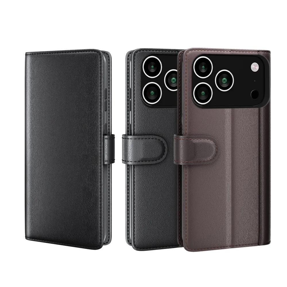 for iPhone 17 Pro Max Side Flip Wallet Style Genuine Leather + Soft TPU Card Slots with Stand and Magnetic Buckle Case 