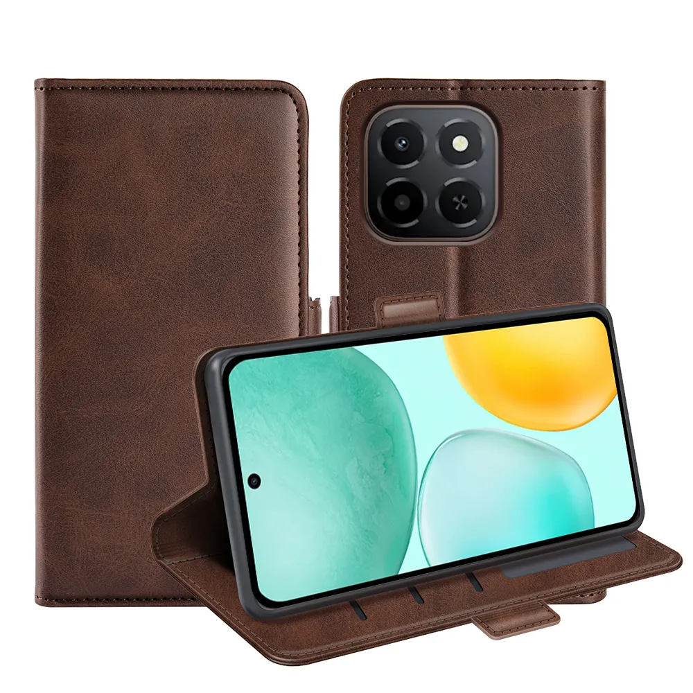 For Honor X6C Double Buckle Wallet Style Folio Flip Leather Case with Stand and Card Slots Function