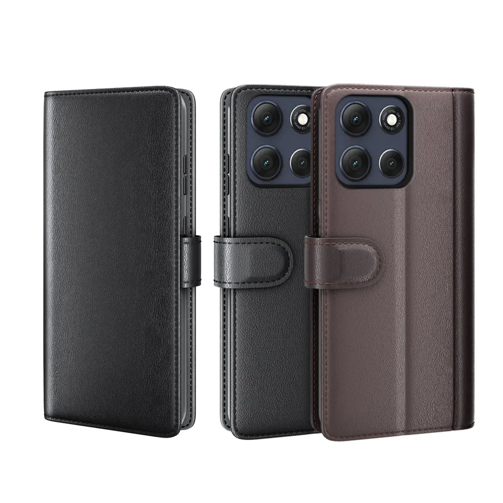 for Motorola Moto G86 5G Side Flip Wallet Style Genuine Leather + Soft TPU Card Slots with Stand and Magnetic Buckle Case 