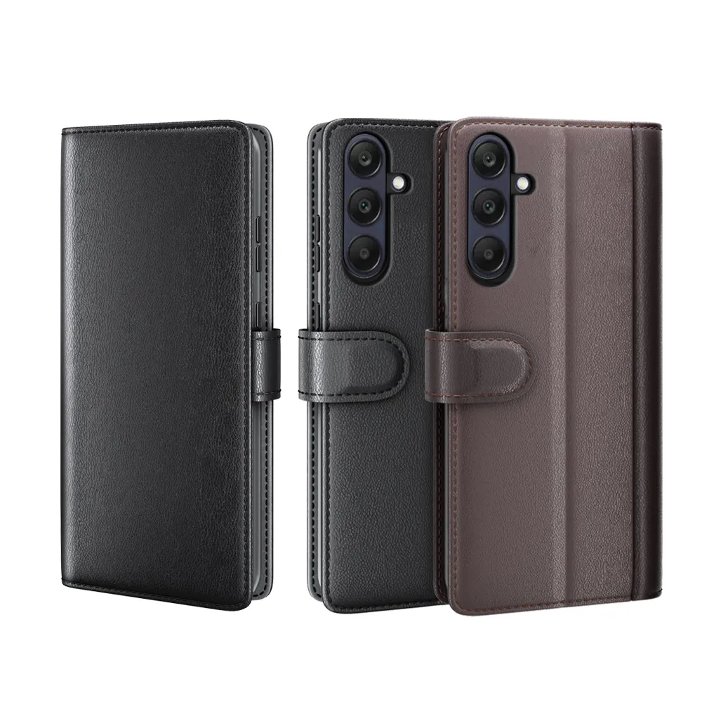 for Samsung Galaxy S25 FE 5G Side Flip Wallet Style Genuine Leather + Soft TPU Card Slots with Stand and Magnetic Buckle Case 