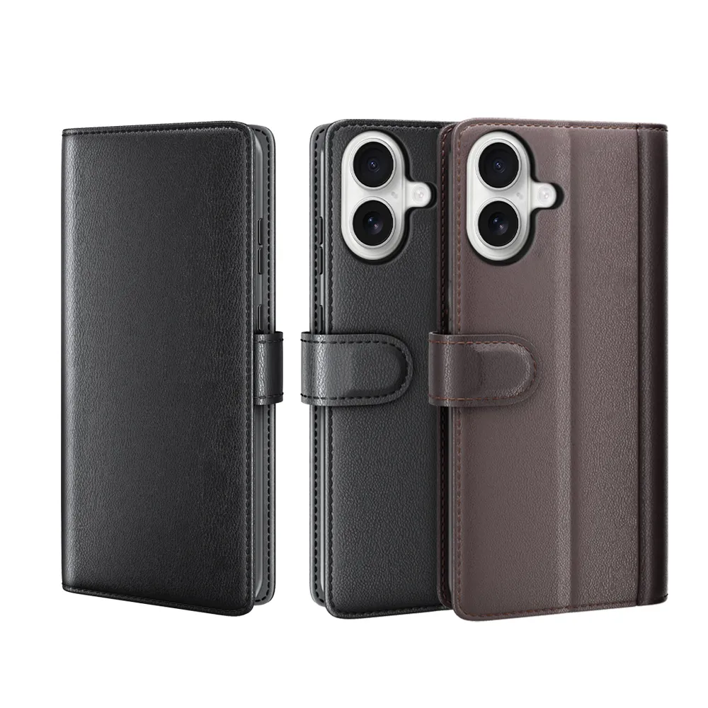 for iPhone 17 Side Flip Wallet Style Genuine Leather + Soft TPU Card Slots with Stand and Magnetic Buckle Case 