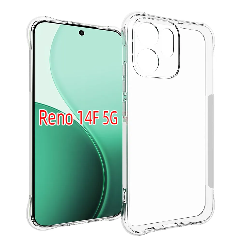 Oppo Reno 14F 5G Anti-Fingerprint Non-Slip Waterproof Four Corners Shockproof Transparent Soft TPU Back Cover Protective Case