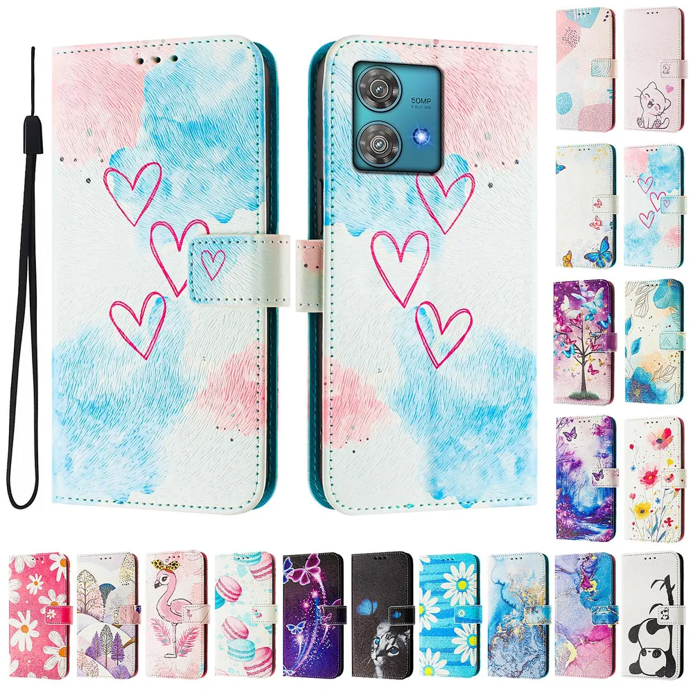 CH05 For Motorola Moto Edge 40 Neo 5G Pattern Printing PU Leather Drop-proof Cover Magnetic Clasp Flip Stand Wallet Case