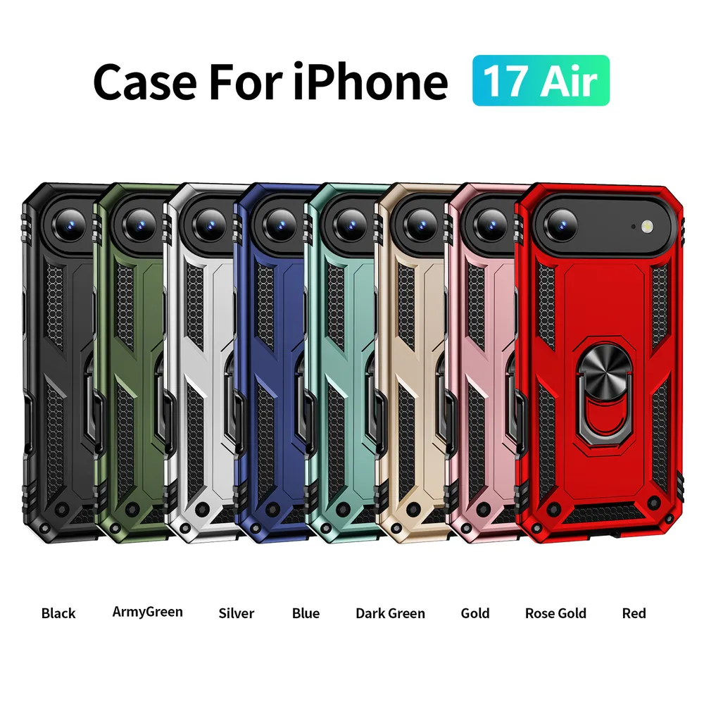 Sergeant Shockproof Drop-proof PC+TPU Phone Protective Case with Metal Ring Kickstand and Metal Patch for iPhone 17 Air