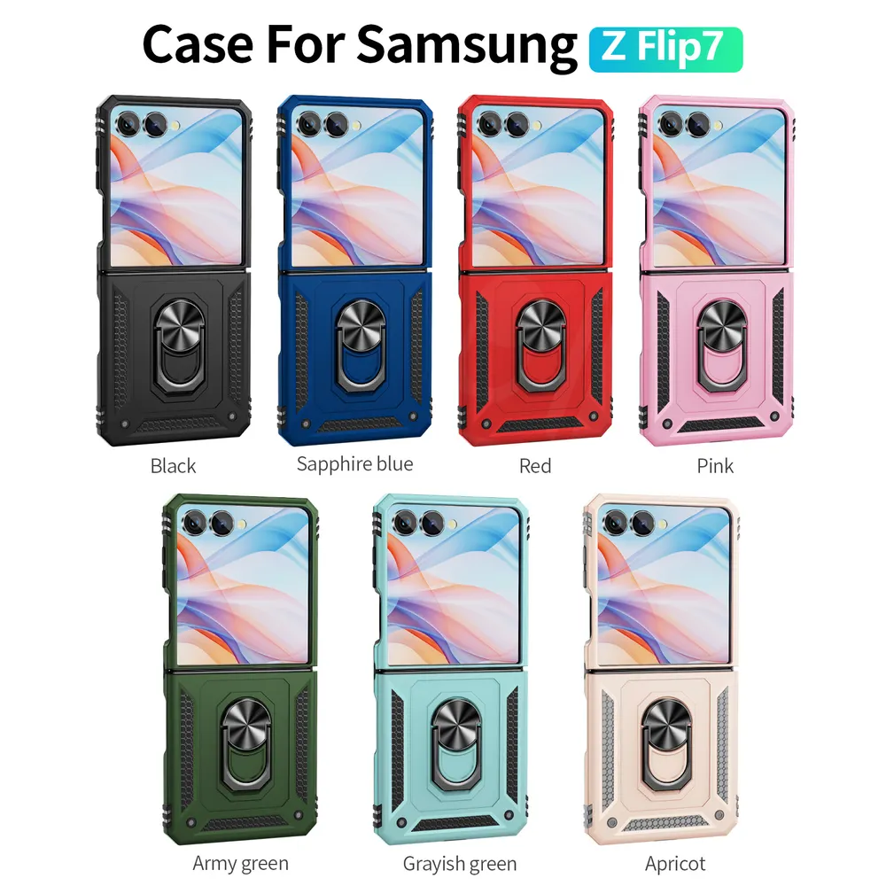 Sergeant Shockproof Drop-proof PC+TPU Phone Protective Case with Metal Ring Kickstand and Metal Patch for Samsung Galaxy Z Flip 7