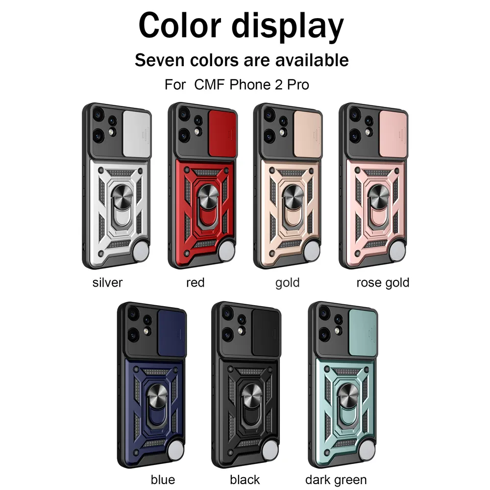 Nothing CMF Phone 2 Pro 5G Ring Holder Kickstand Camera Slide Cover Design PC + TPU Phone Back Cover Case