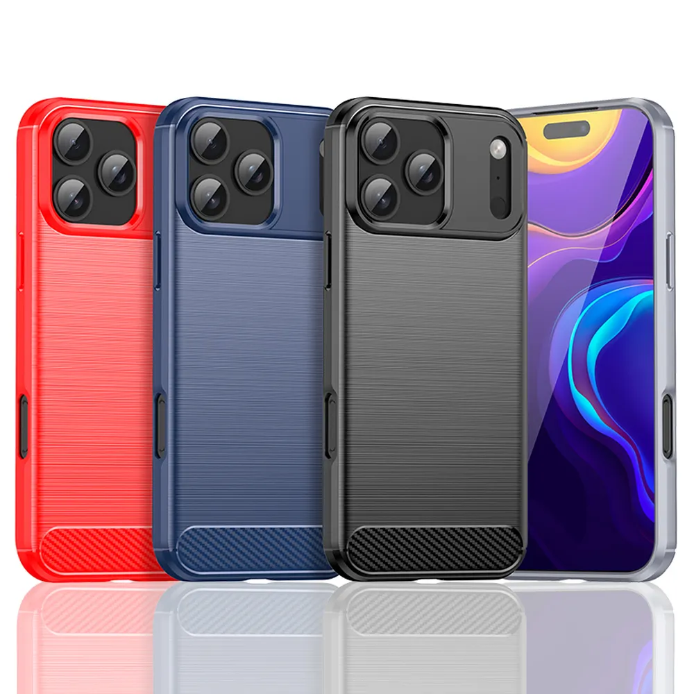 For iPhone 17 Pro Max Carbon Fiber Drawing Series Scratch Resistant Shock Absorption Soft TPU Back Cover Case