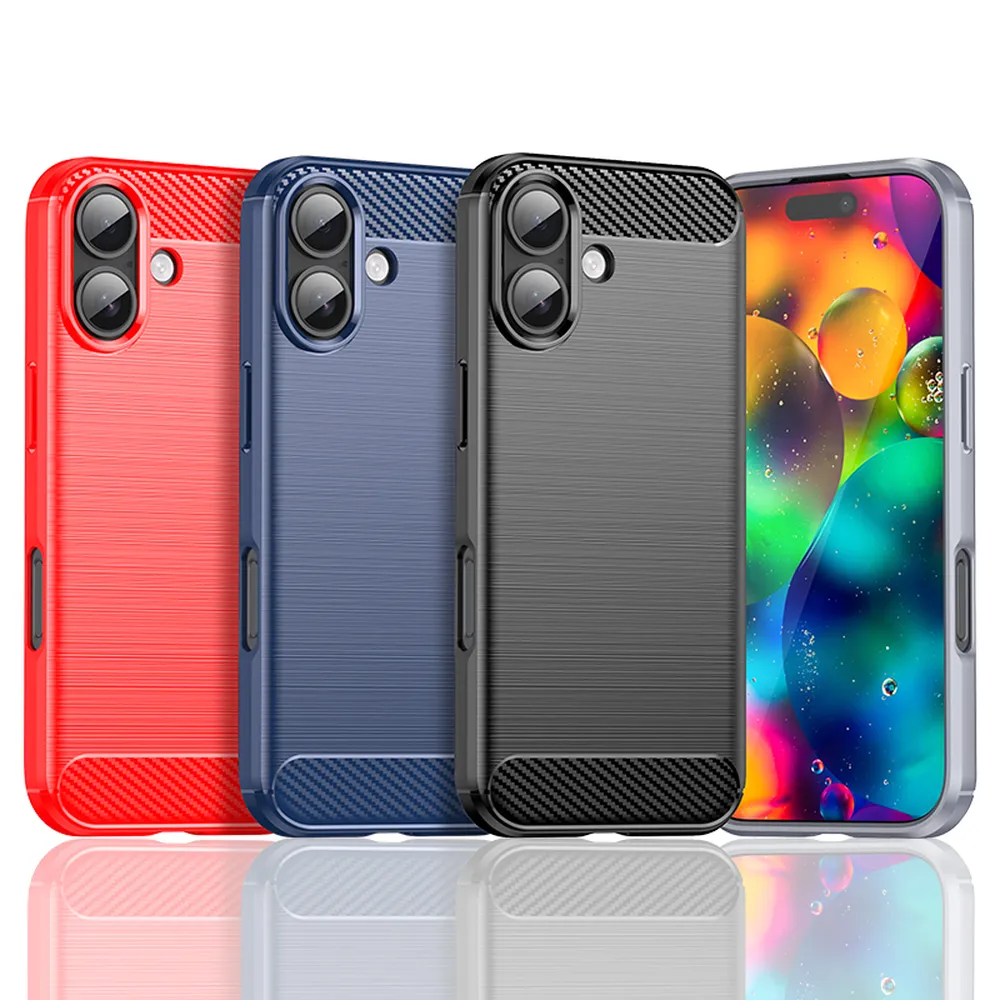 For iPhone 17 Carbon Fiber Drawing Series Scratch Resistant Shock Absorption Soft TPU Back Cover Case