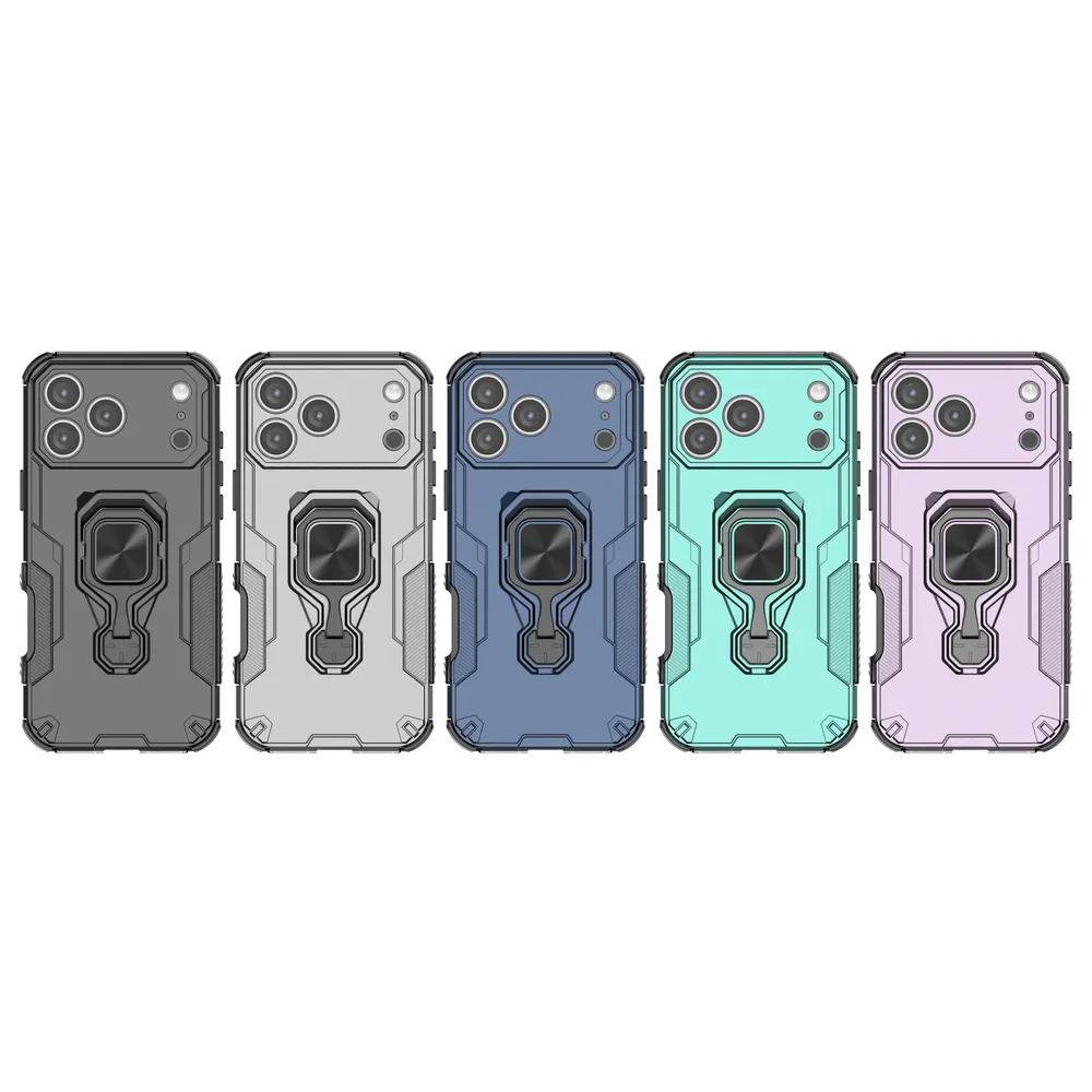 For iPhone 17 Pro Max Case Rotatable Ring Kickstand PC + TPU Shockproof Phone Cover