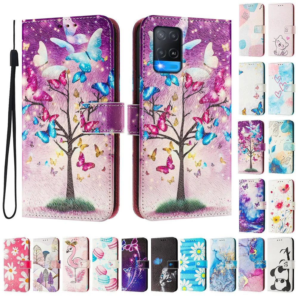 CH05 For Oppo A54 4G / A54S Pattern Printing PU Leather Drop-proof Cover Magnetic Clasp Flip Stand Wallet Case