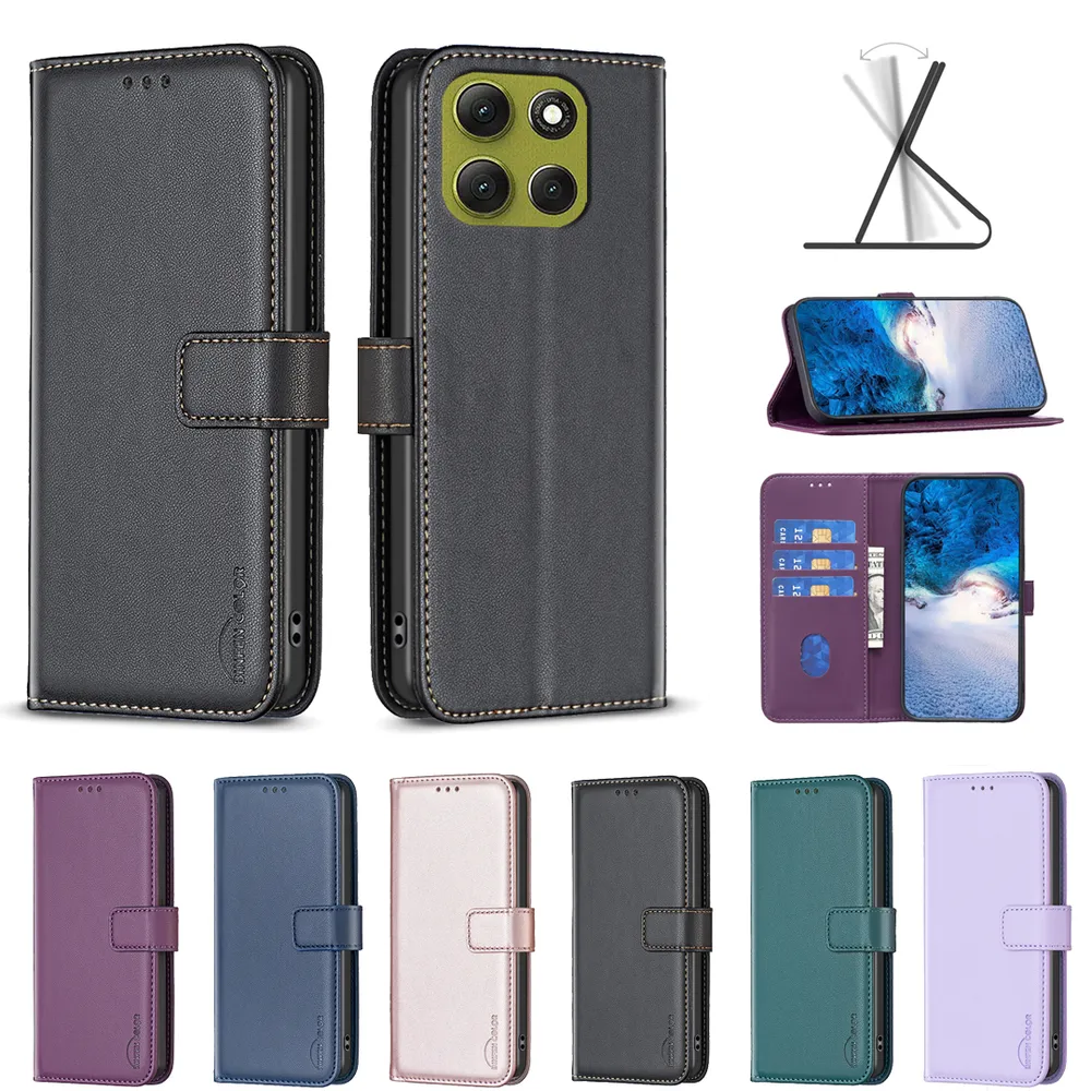 BINFEN COLOR BF17 For Motorola Moto G86 PU Leather Wallet Case Magnetic Folio Flip Stand Phone Cover