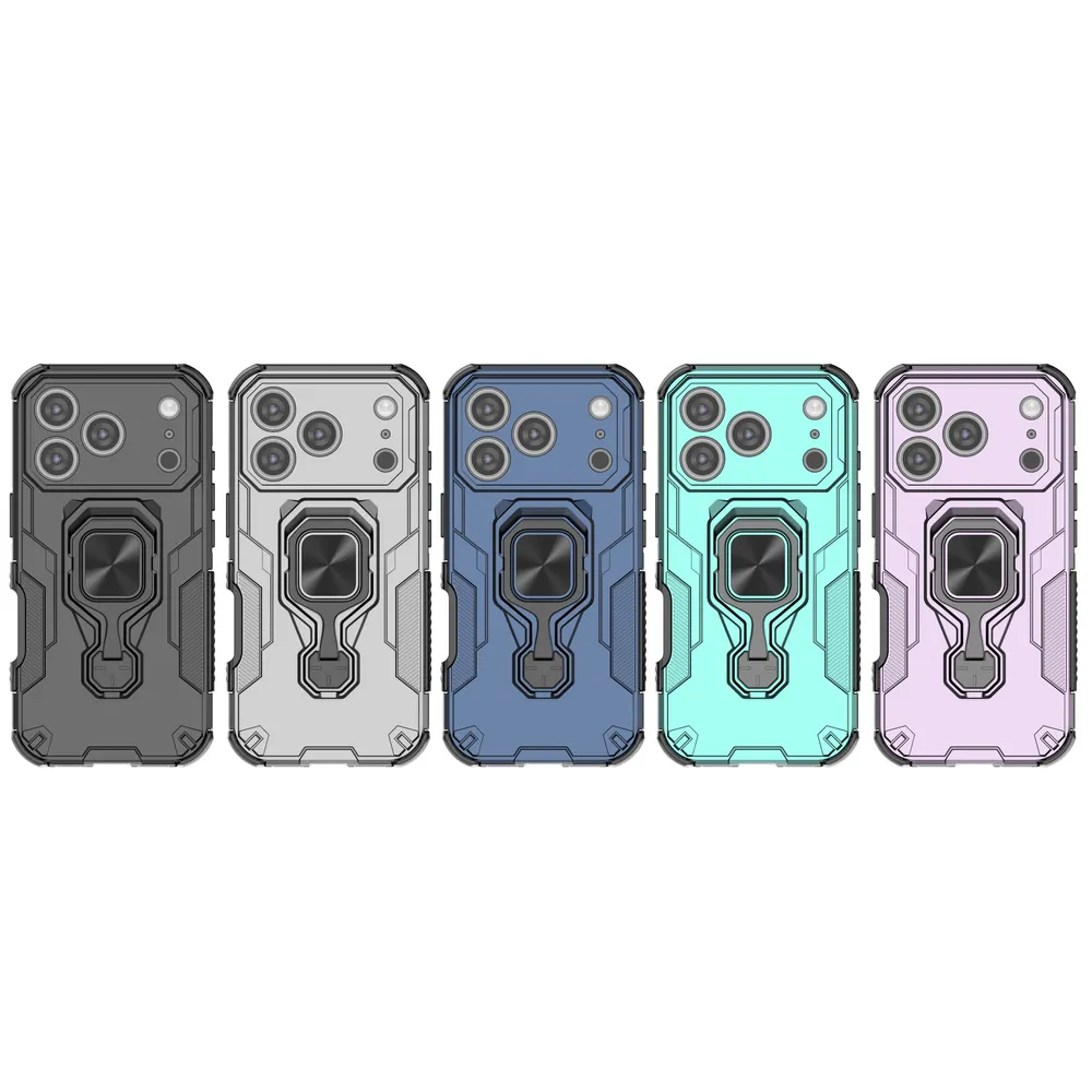 For iPhone 17 Pro Case Rotatable Ring Kickstand PC + TPU Shockproof Phone Cover