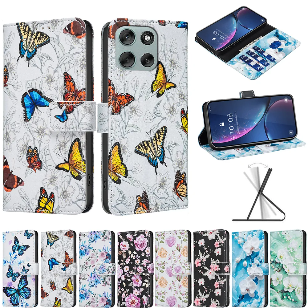 For Motorola Moto G56 Color Painted Side Flip Scratch Resistant PU Leather Wallet Phone Case