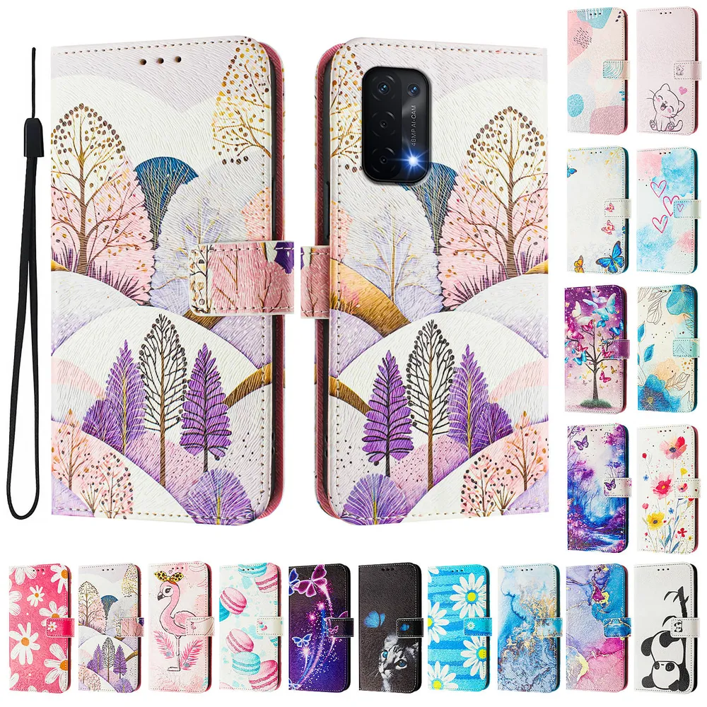 CH05 For Oppo A74 5G Pattern Printing PU Leather Drop-proof Cover Magnetic Clasp Flip Stand Wallet Case