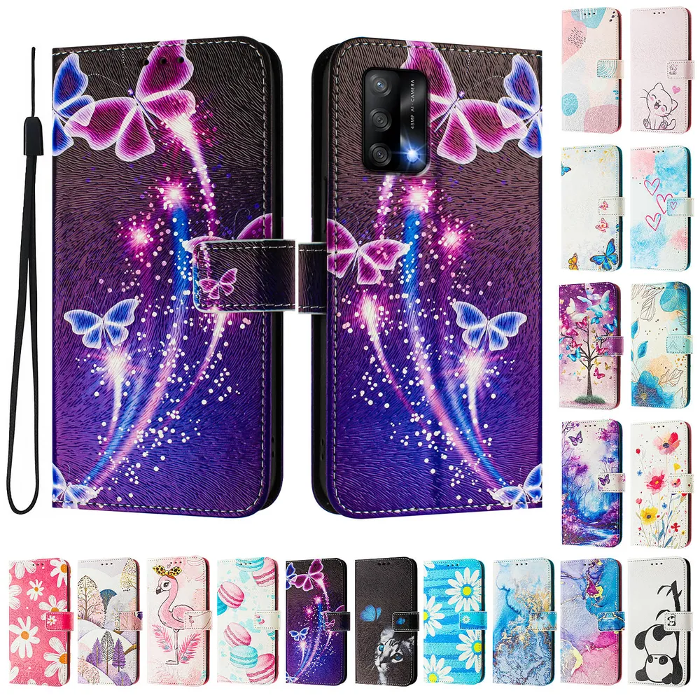CH05 For Oppo Reno 6 Lite Pattern Printing PU Leather Drop-proof Cover Magnetic Clasp Flip Stand Wallet Case