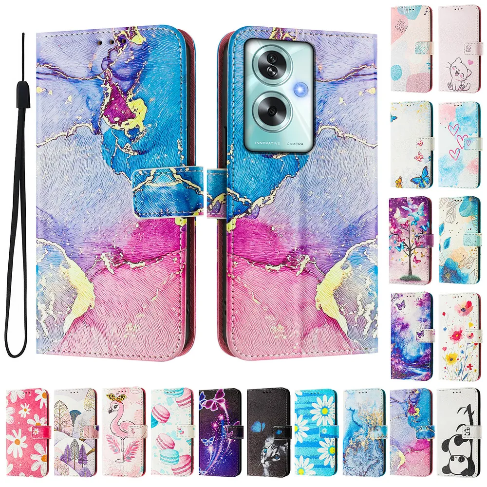 CH05 For Oppo A2 5G Pattern Printing PU Leather Drop-proof Cover Magnetic Clasp Flip Stand Wallet Case