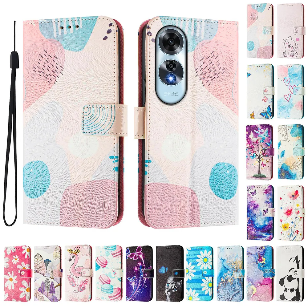 CH05 For Oppo A60 4G Pattern Printing PU Leather Drop-proof Cover Magnetic Clasp Flip Stand Wallet Case