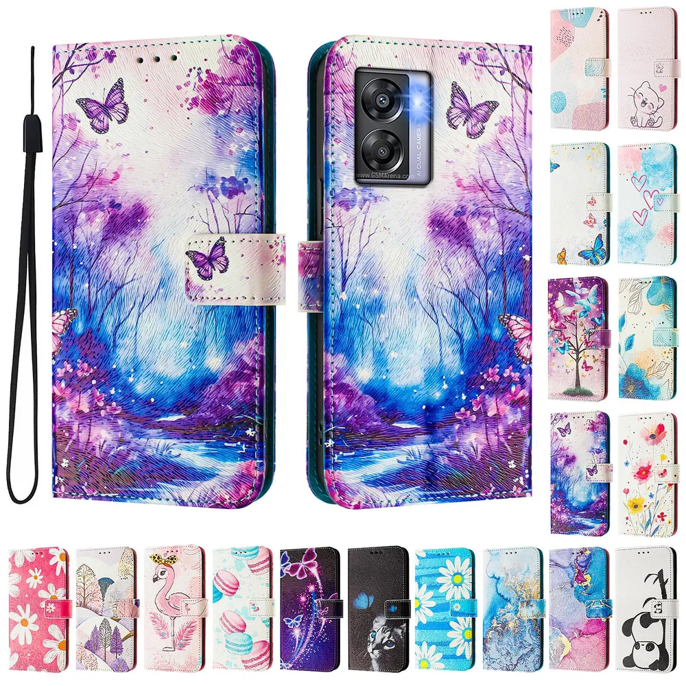 CH05 For Oppo A57 5G Pattern Printing PU Leather Drop-proof Cover Magnetic Clasp Flip Stand Wallet Case