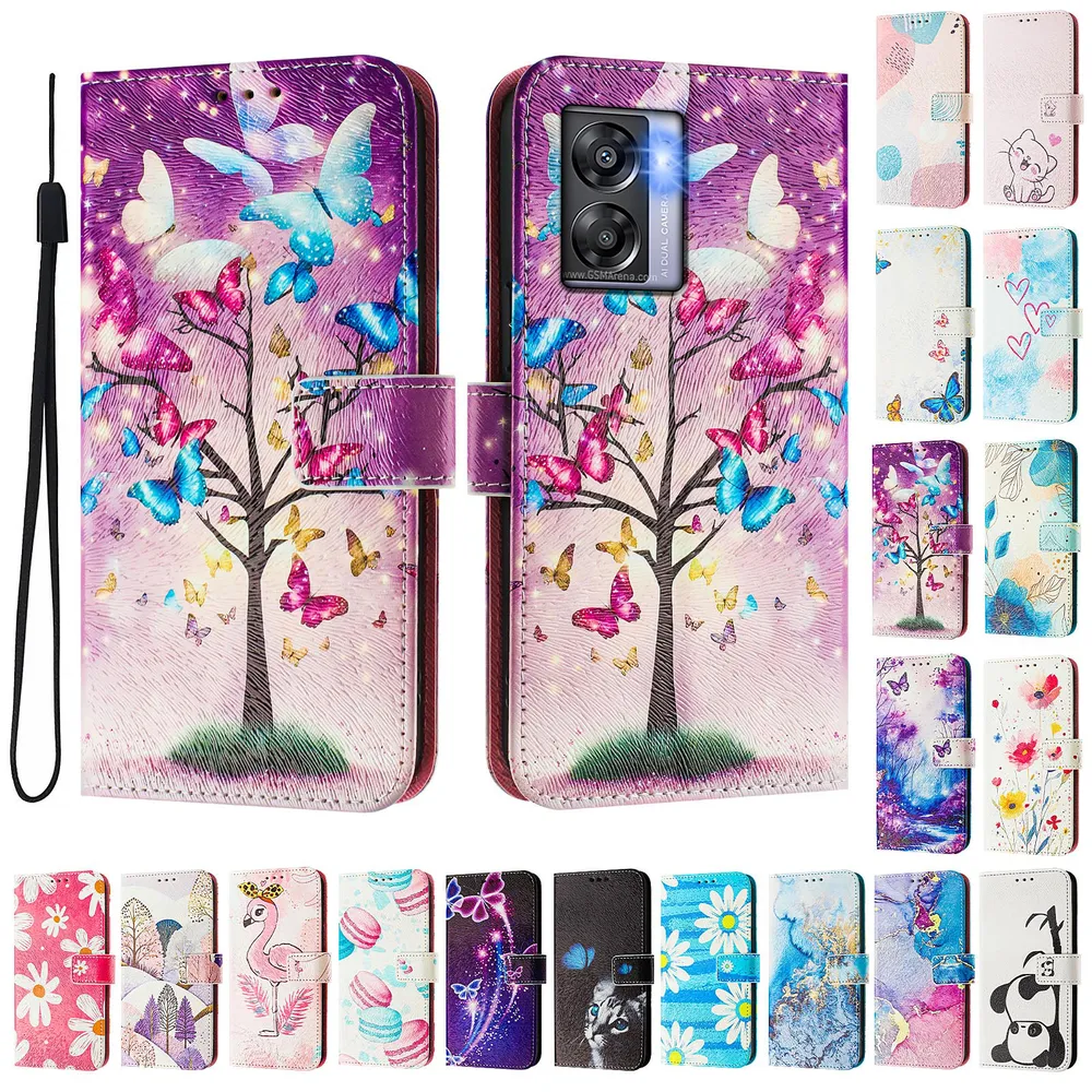CH05 For Oppo A77 5G Pattern Printing PU Leather Drop-proof Cover Magnetic Clasp Flip Stand Wallet Case