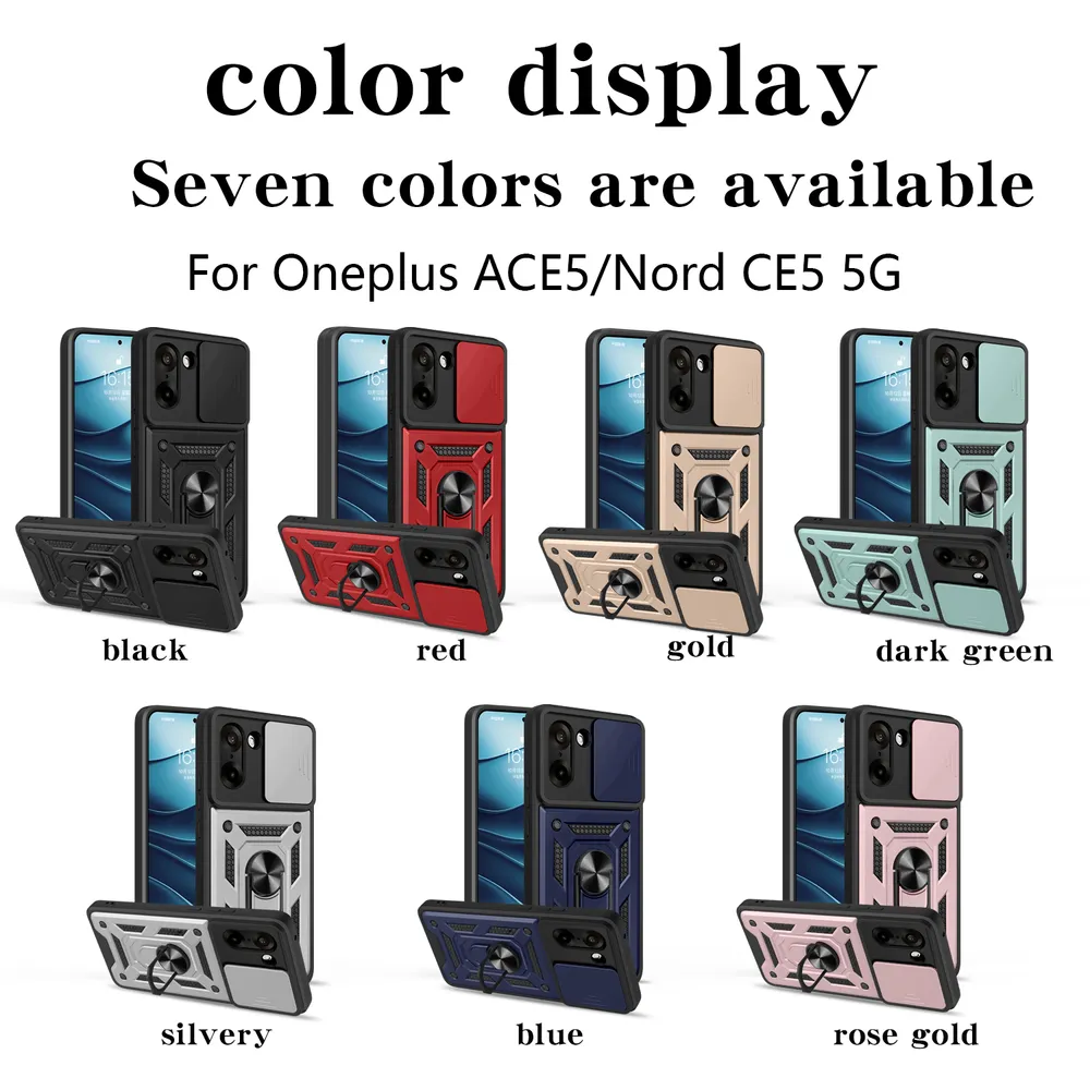 Oneplus Ace 5 Racing 5G/Nord CE 5 5G Ring Holder Kickstand Camera Slide Cover Design PC + TPU Phone Back Cover Case
