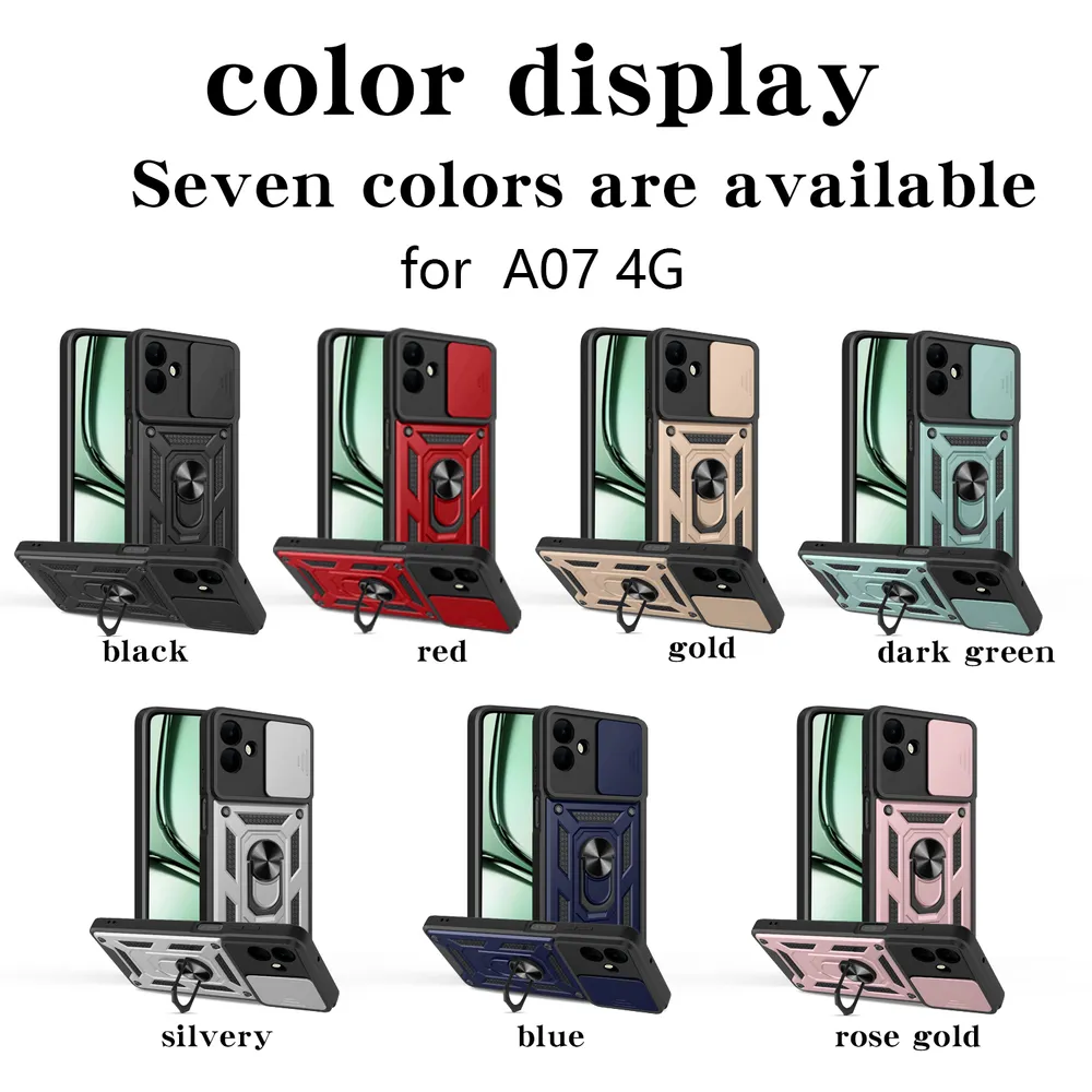 Samsung Galaxy A07 4G Ring Holder Kickstand Camera Slide Cover Design PC + TPU Phone Back Cover Case