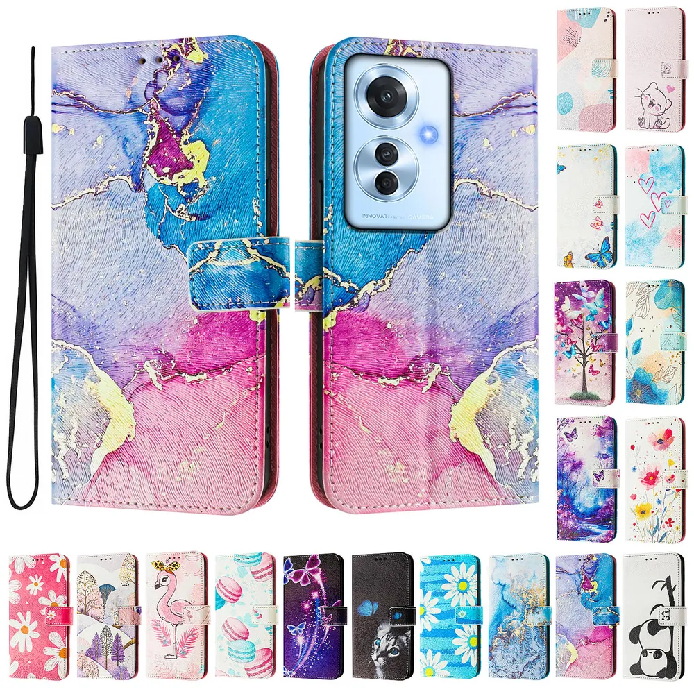 CH05 For Oppo Reno 11F 5G Pattern Printing PU Leather Drop-proof Cover Magnetic Clasp Flip Stand Wallet Case