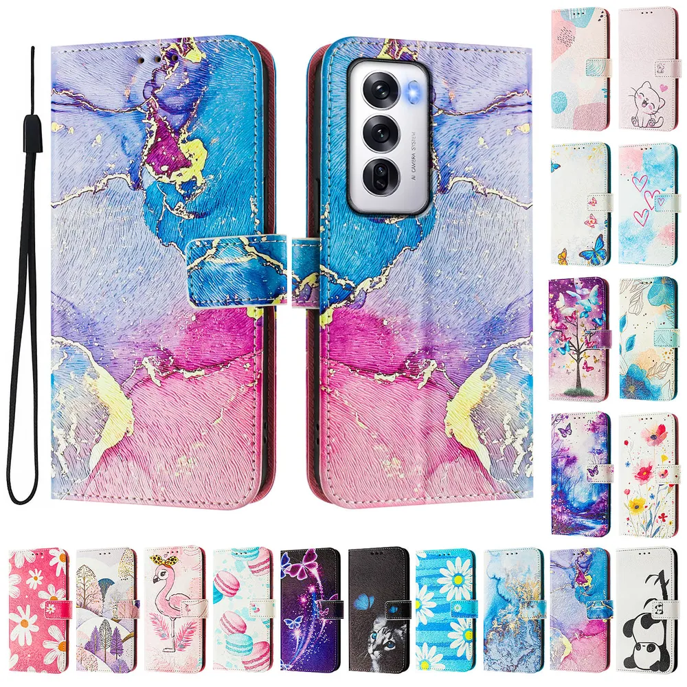 CH05 For Oppo Reno 12 5G Pattern Printing PU Leather Drop-proof Cover Magnetic Clasp Flip Stand Wallet Case
