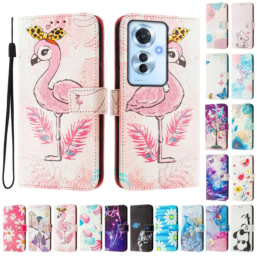 CH05 For Oppo F25 Pro 5G Pattern Printing PU Leather Drop-proof Cover Magnetic Clasp Flip Stand Wallet Case