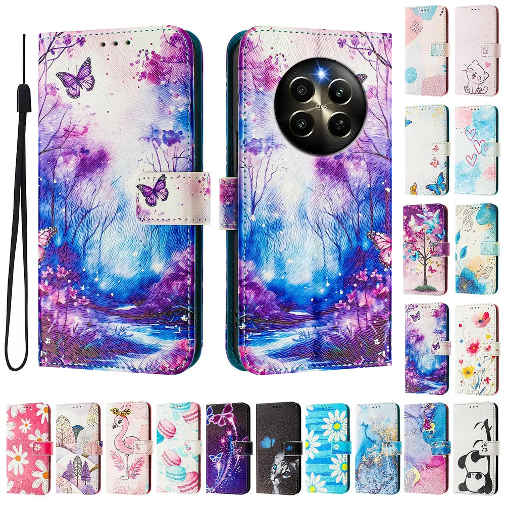 CH05 For Realme 12 Pro Plus 5G Pattern Printing PU Leather Drop-proof Cover Magnetic Clasp Flip Stand Wallet Case