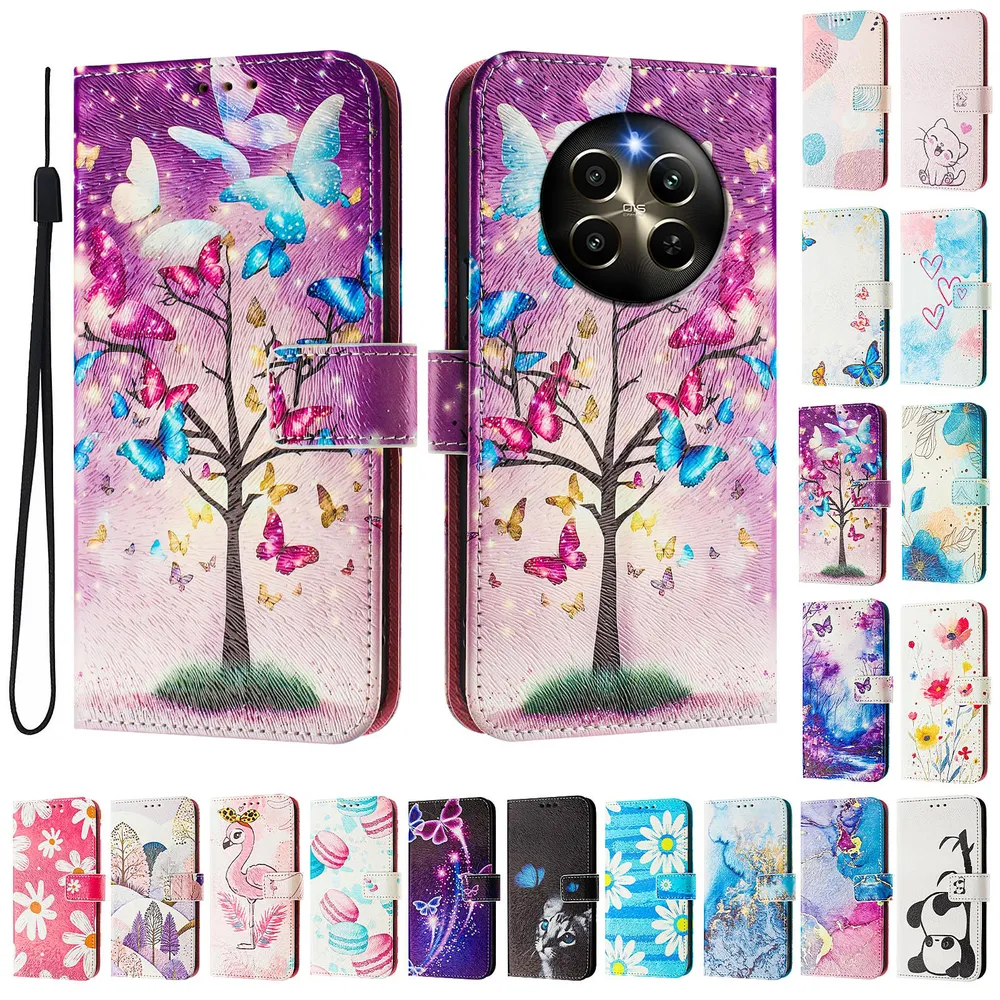 CH05 For Realme 12 Pro 5G Pattern Printing PU Leather Drop-proof Cover Magnetic Clasp Flip Stand Wallet Case