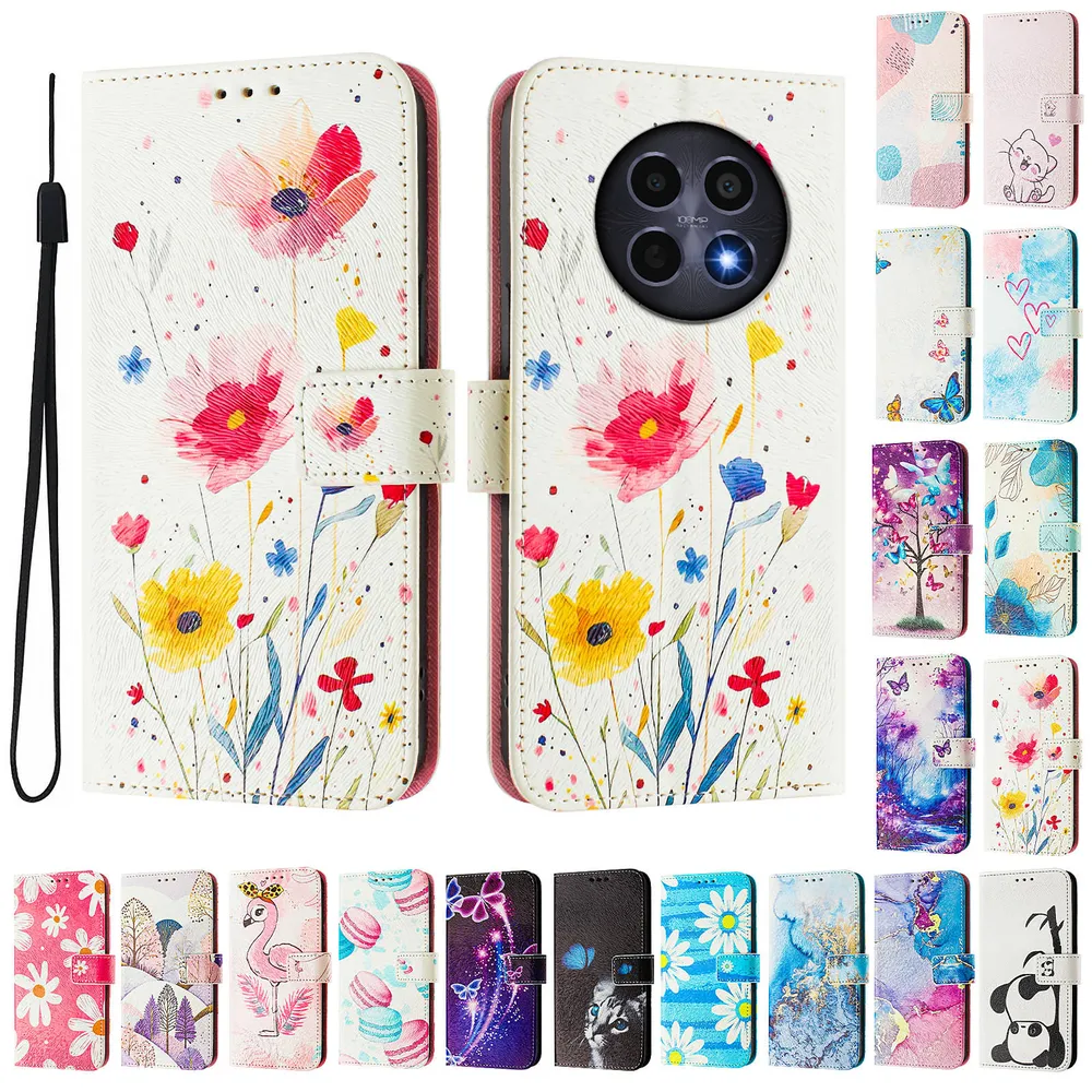 CH05 For Realme 12 5G Pattern Printing PU Leather Drop-proof Cover Magnetic Clasp Flip Stand Wallet Case