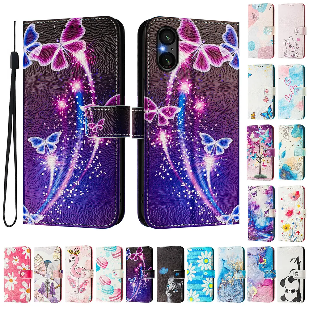 CH05 For Sony Xperia 5 V Pattern Printing PU Leather Drop-proof Cover Magnetic Clasp Flip Stand Wallet Case