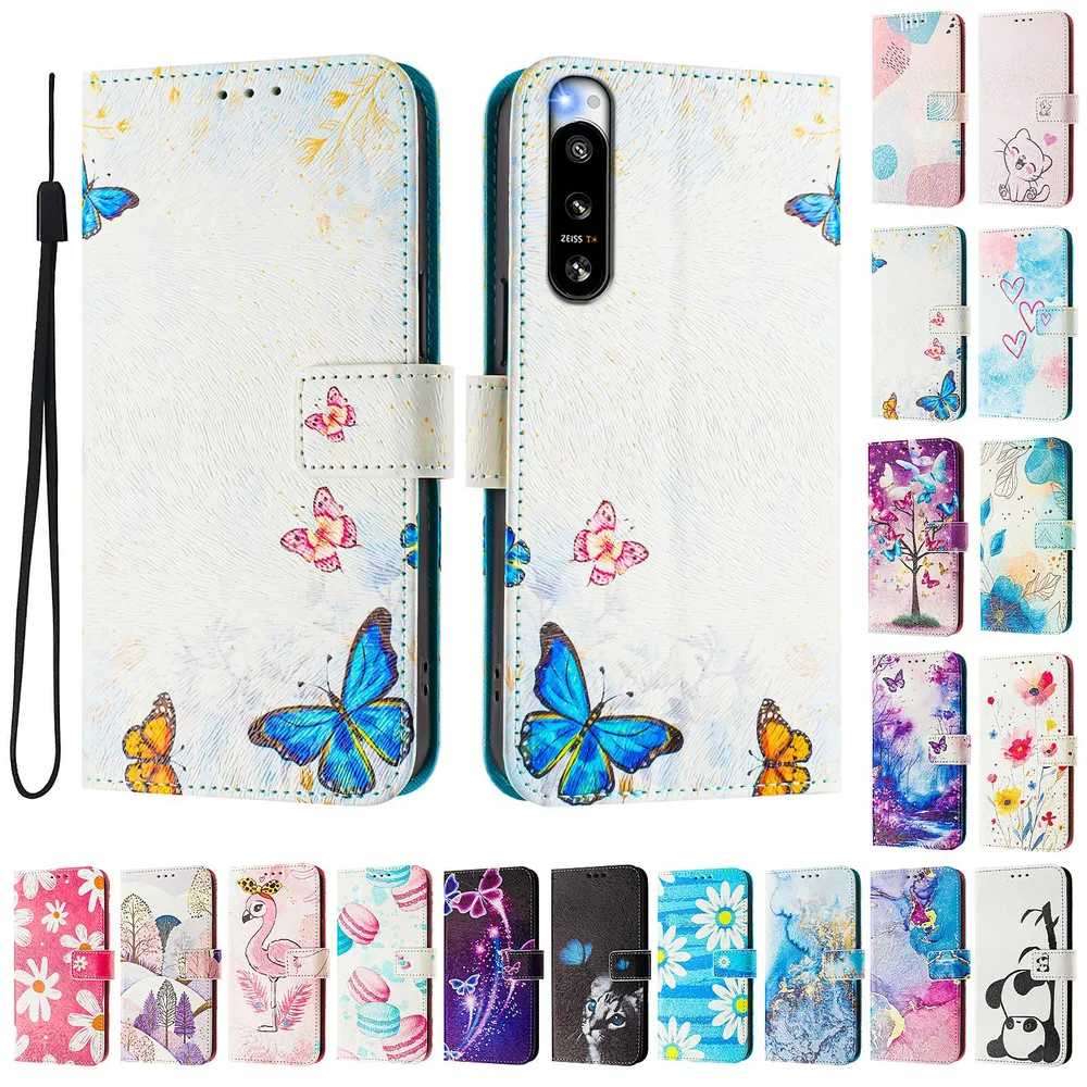 CH05 For Sony Xperia 5 IV Pattern Printing PU Leather Drop-proof Cover Magnetic Clasp Flip Stand Wallet Case