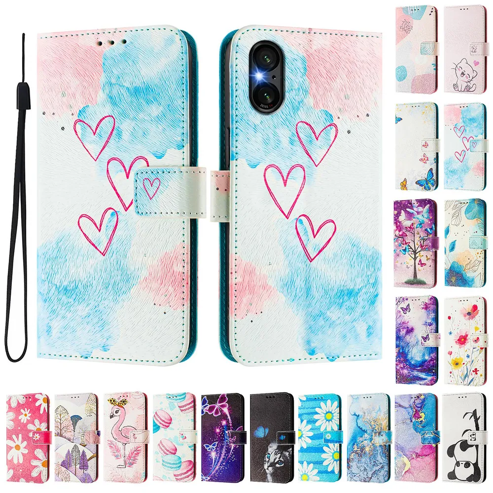 CH05 For Sony Xperia 5 VI 2024 Pattern Printing PU Leather Drop-proof Cover Magnetic Clasp Flip Stand Wallet Case