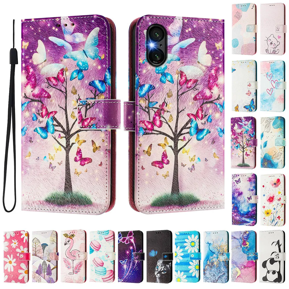 CH05 For Sony Xperia 5 VI Pattern Printing PU Leather Drop-proof Cover Magnetic Clasp Flip Stand Wallet Case