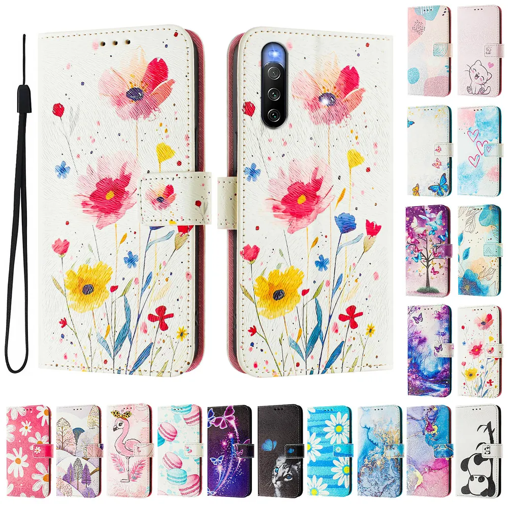CH05 For Sony Xperia 10 V 2023 Pattern Printing PU Leather Drop-proof Cover Magnetic Clasp Flip Stand Wallet Case