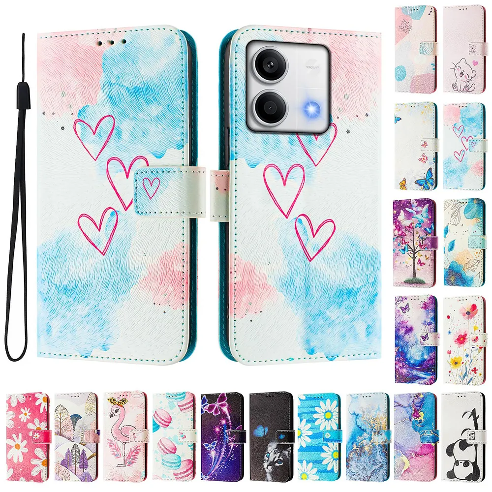 CH05 For Xiaomi Redmi Note 13 5G Pattern Printing PU Leather Drop-proof Cover Magnetic Clasp Flip Stand Wallet Case