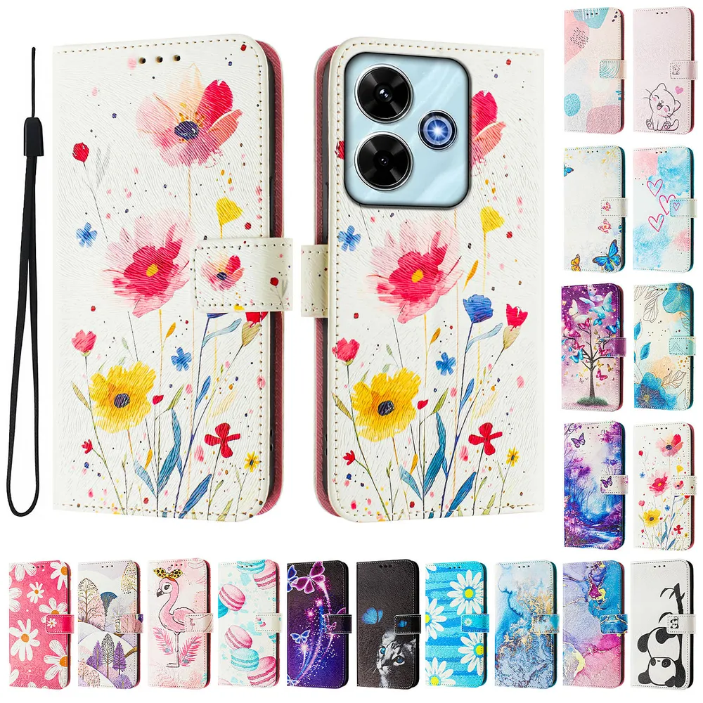 CH05 For Xiaomi Redmi Note 13R 5G/Xiaomi Poco M6 4G Pattern Printing PU Leather Drop-proof Cover Magnetic Clasp Flip Stand Wallet Case