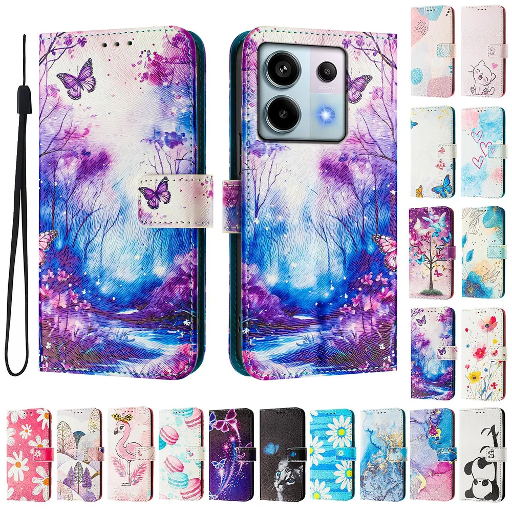 CH05 For Xiaomi Redmi Note 13 Pro 5G/Xiaomi Poco X6 5G Pattern Printing PU Leather Drop-proof Cover Magnetic Clasp Flip Stand Wallet Case