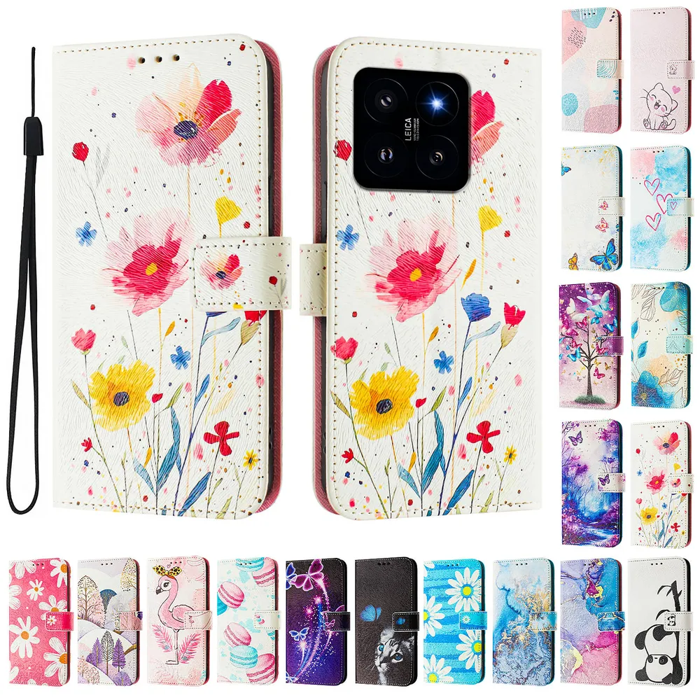 CH05 For Xiaomi 14 Pattern Printing PU Leather Drop-proof Cover Magnetic Clasp Flip Stand Wallet Case
