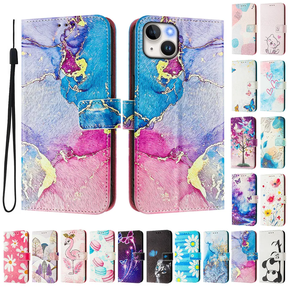 CH05 For iPhone 15 Plus Pattern Printing PU Leather Drop-proof Cover Magnetic Clasp Flip Stand Wallet Case