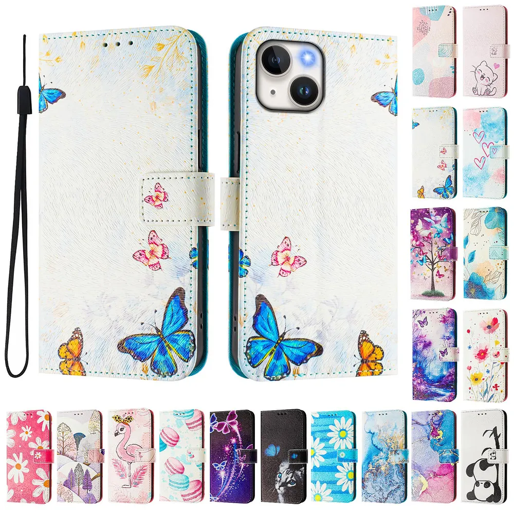 CH05 For iPhone 15 Pattern Printing PU Leather Drop-proof Cover Magnetic Clasp Flip Stand Wallet Case