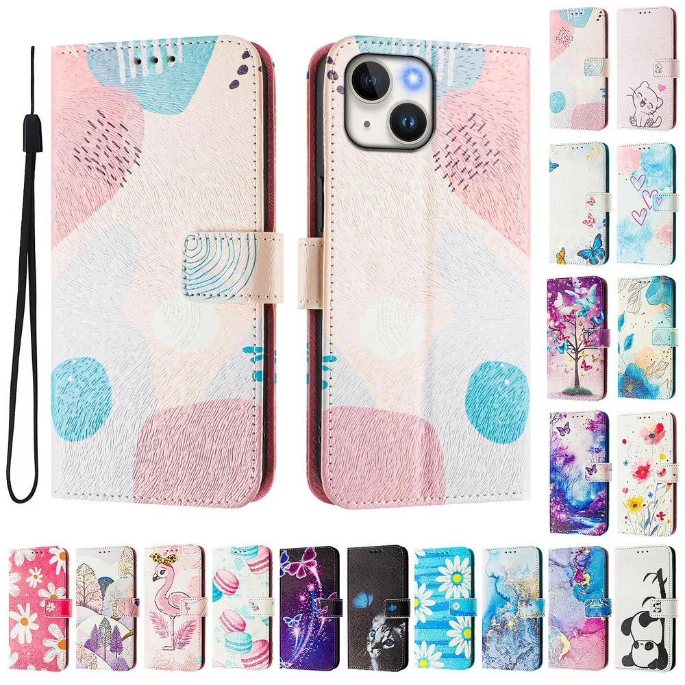 CH05 For iPhone 14 Pattern Printing PU Leather Drop-proof Cover Magnetic Clasp Flip Stand Wallet Case