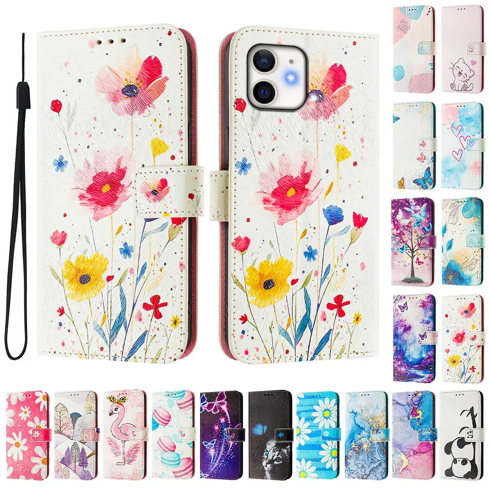 CH05 For iPhone 12 Mini Pattern Printing PU Leather Drop-proof Cover Magnetic Clasp Flip Stand Wallet Case