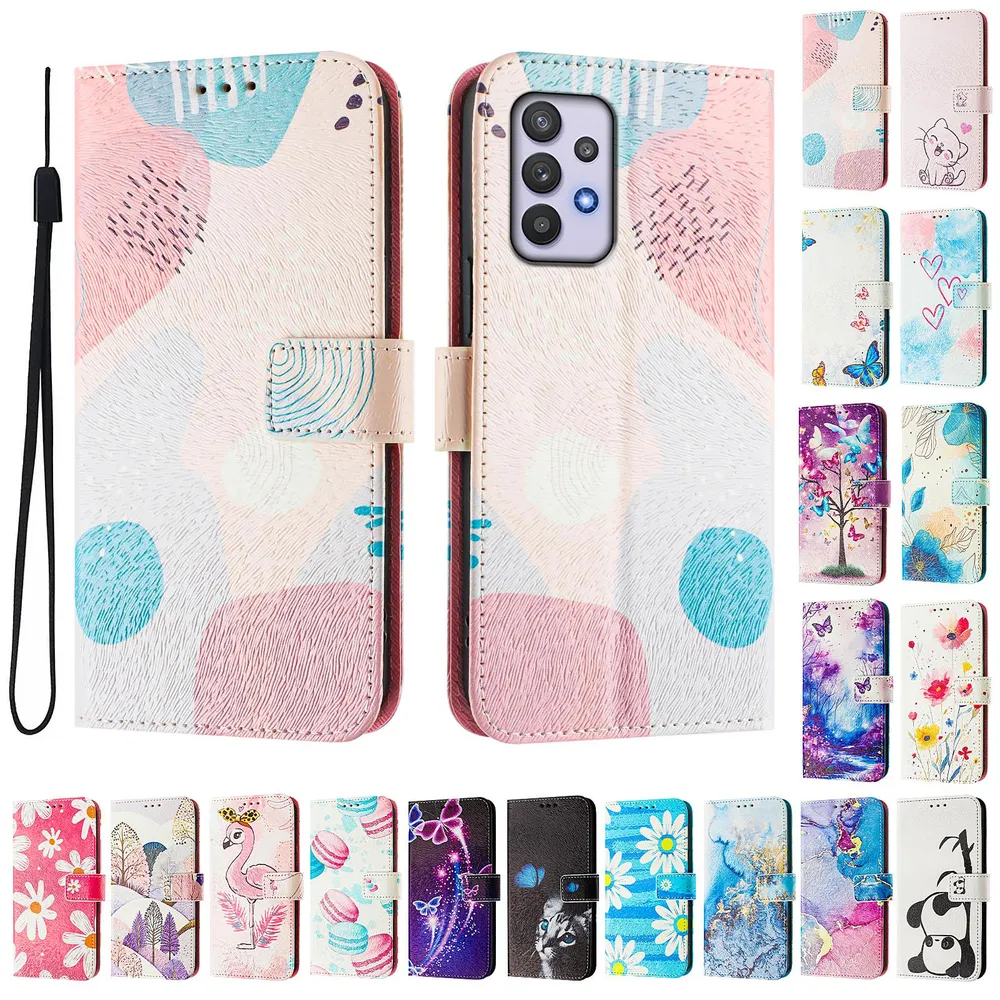 CH05 For Samusng Galaxy M32 5G Pattern Printing PU Leather Drop-proof Cover Magnetic Clasp Flip Stand Wallet Case