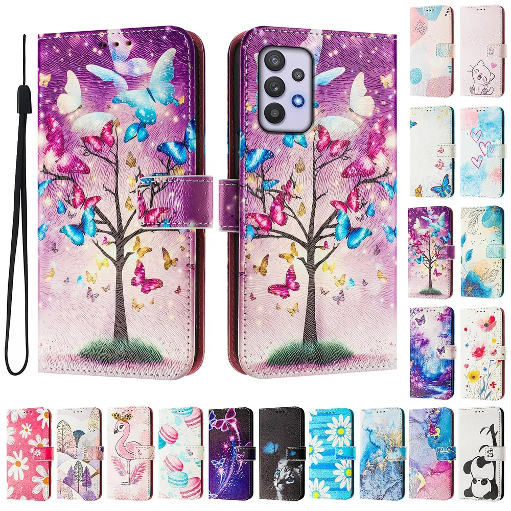 CH05 For Samusng Galaxy A32 4G Pattern Printing PU Leather Drop-proof Cover Magnetic Clasp Flip Stand Wallet Case