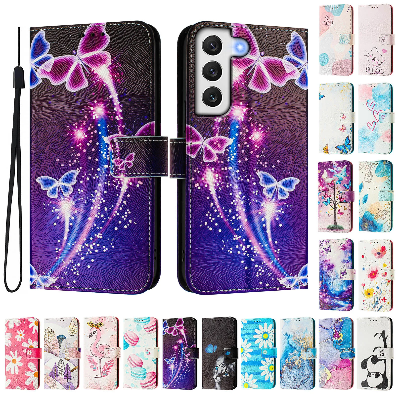 CH05 For Samusng Galaxy S22 5G Pattern Printing PU Leather Drop-proof Cover Magnetic Clasp Flip Stand Wallet Case