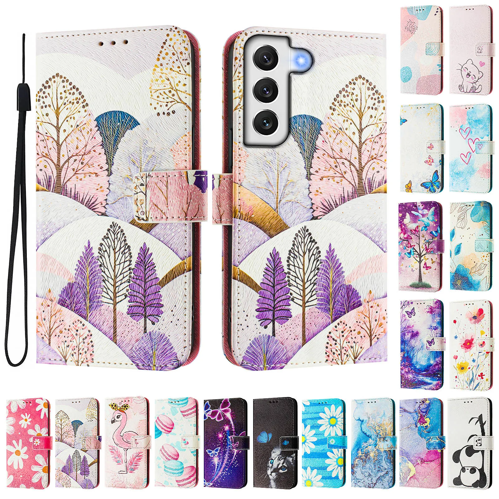 CH05 For Samusng Galaxy S22 Plus 5G Pattern Printing PU Leather Drop-proof Cover Magnetic Clasp Flip Stand Wallet Case